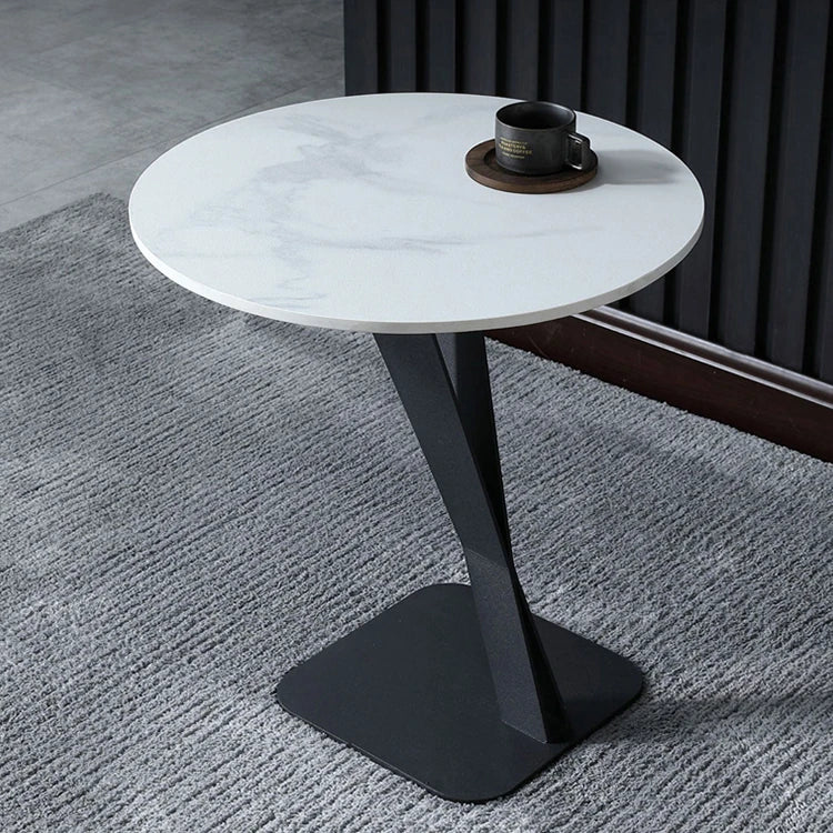 Elegant Sintered Stone Side Table with Unique Design - Modern Round Accent Table for Living Room or Bedroom Use hldjj-3019