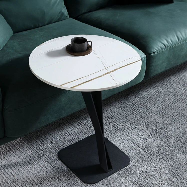 Elegant Sintered Stone Side Table with Unique Design - Modern Round Accent Table for Living Room or Bedroom Use hldjj-3019