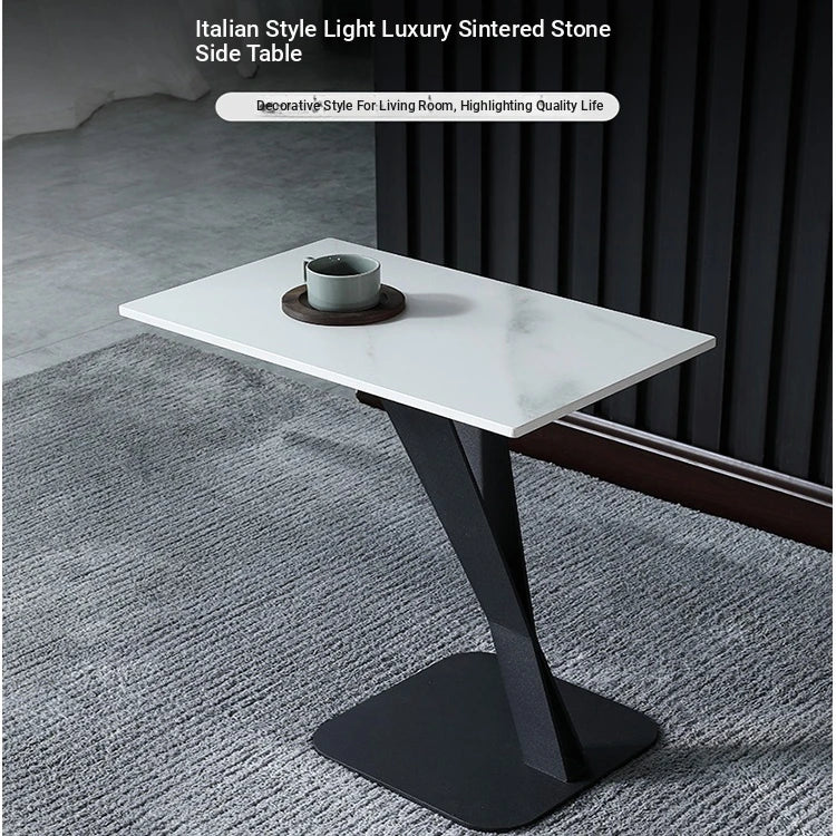 Elegant Sintered Stone Side Table with Unique Design - Modern Round Accent Table for Living Room or Bedroom Use hldjj-3019