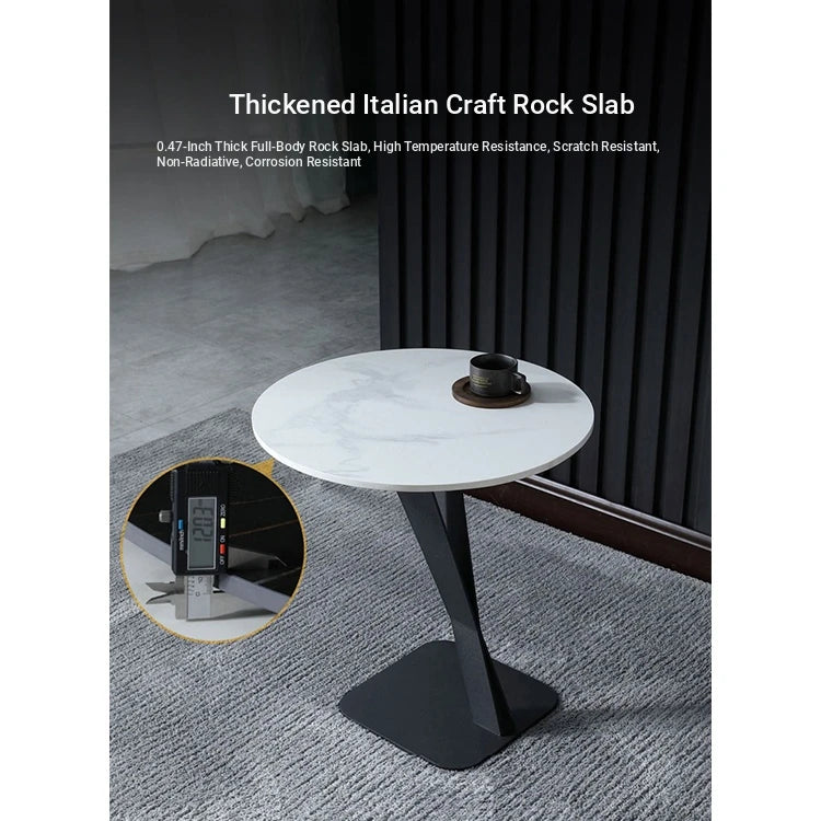 Elegant Sintered Stone Side Table with Unique Design - Modern Round Accent Table for Living Room or Bedroom Use hldjj-3019