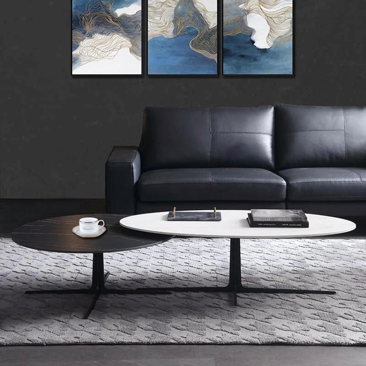 Modern Oval Coffee Table with Sintered Stone Top - Stylish and Chic Living Room Furniture hldjj-3025