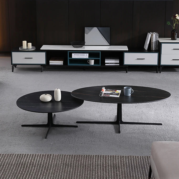 Modern Oval Coffee Table with Sintered Stone Top - Stylish and Chic Living Room Furniture hldjj-3025