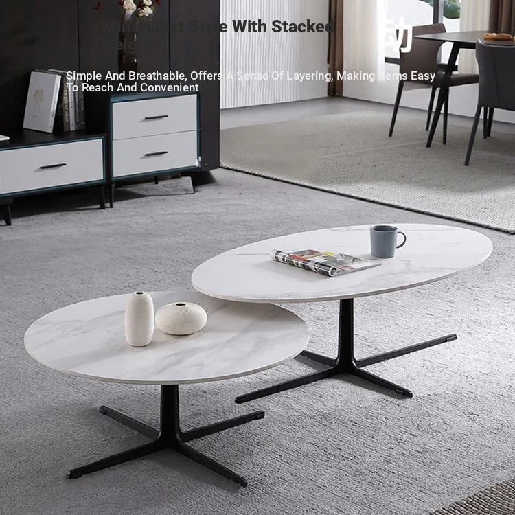 Modern Oval Coffee Table with Sintered Stone Top - Stylish and Chic Living Room Furniture hldjj-3025