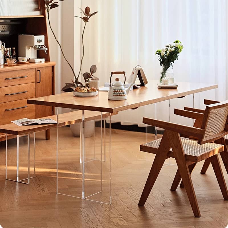 Stunning Natural Cherry Wood Table with Sleek Acrylic Accents - Perfect for Modern Homes hldmz-707