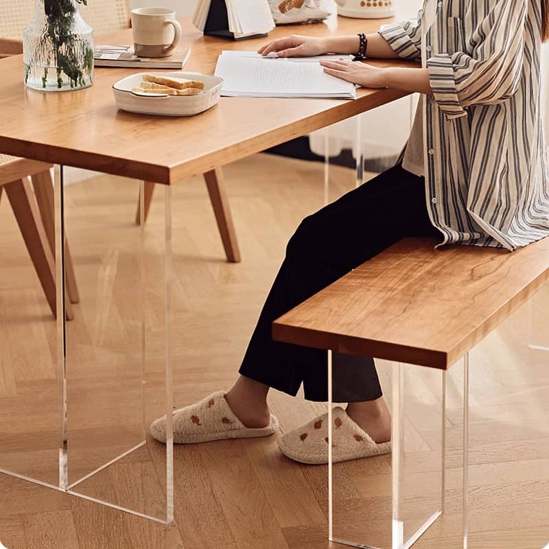 Stunning Natural Cherry Wood Table with Sleek Acrylic Accents - Perfect for Modern Homes hldmz-707