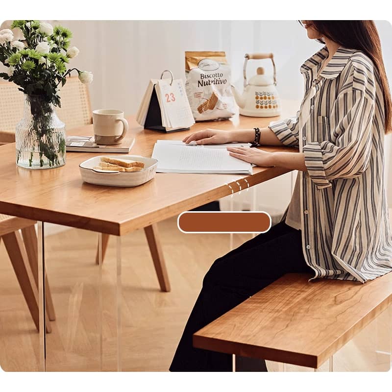 Stunning Natural Cherry Wood Table with Sleek Acrylic Accents - Perfect for Modern Homes hldmz-707