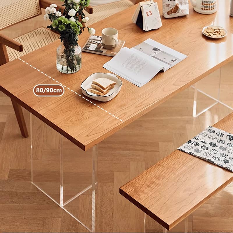 Stunning Natural Cherry Wood Table with Sleek Acrylic Accents - Perfect for Modern Homes hldmz-707