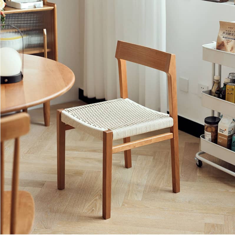 Elegant Chair White Natural Wood Cherry Finish with Kraft Paper Rope Seat hldmz-720