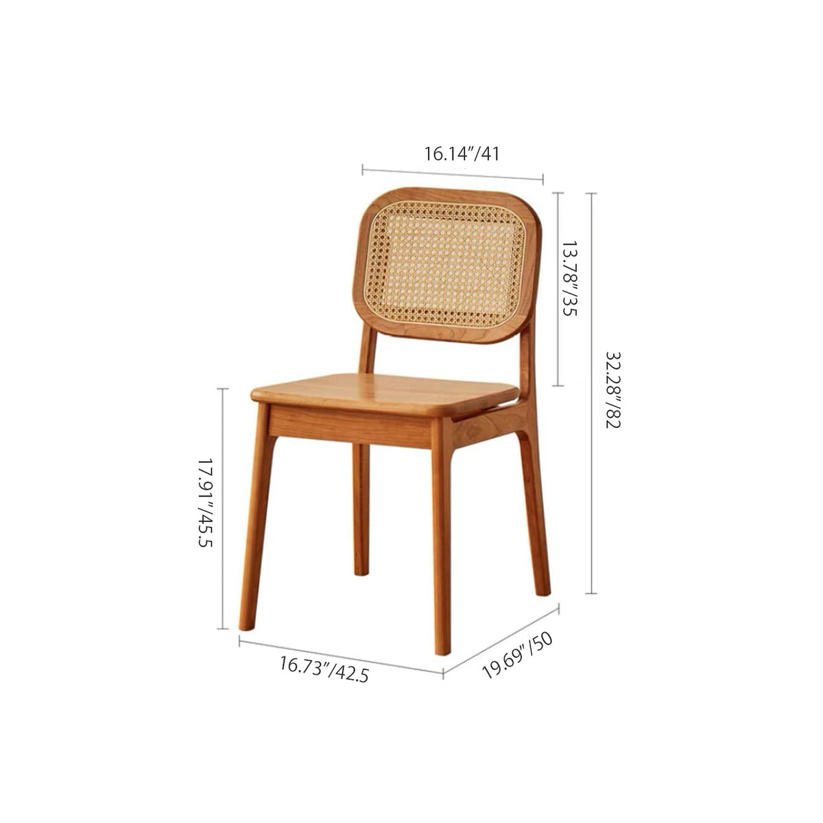 Natural Cherry Wood Chair with Rattan Backrest hldmz-723