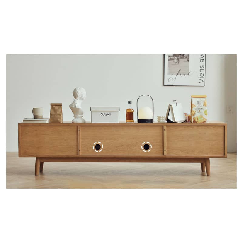 Stylish TV Cabinet - Natural Cherry Wood, Beech, Metal, and Glass Finish hldmz-727