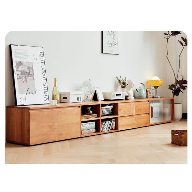 Elegant Cherry Wood Cabinet with Plywood and Glass Accents - Stylish Storage Solution hldmz-729