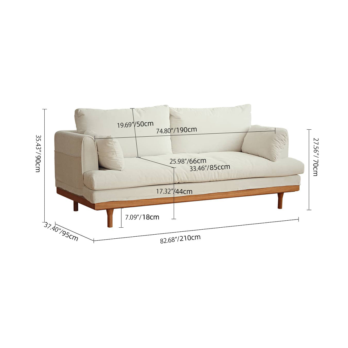 Luxurious White and Orange Cherry Wood Sofa with Leathaire, Goose Down, and Corduroy Upholstery hldmz-733