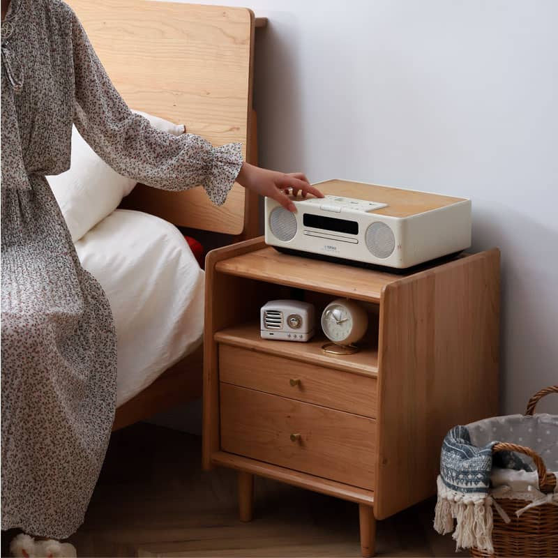 Elegant Cherry Wood Bedside Cupboard with Copper Accents for Sophisticated Bedroom Decor hldmz-735