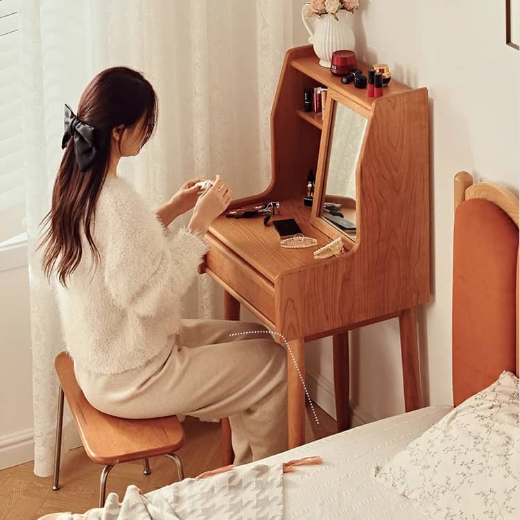 Elegant Cherry Wood Makeup Table with Plywood and Glass Features hldmz-737