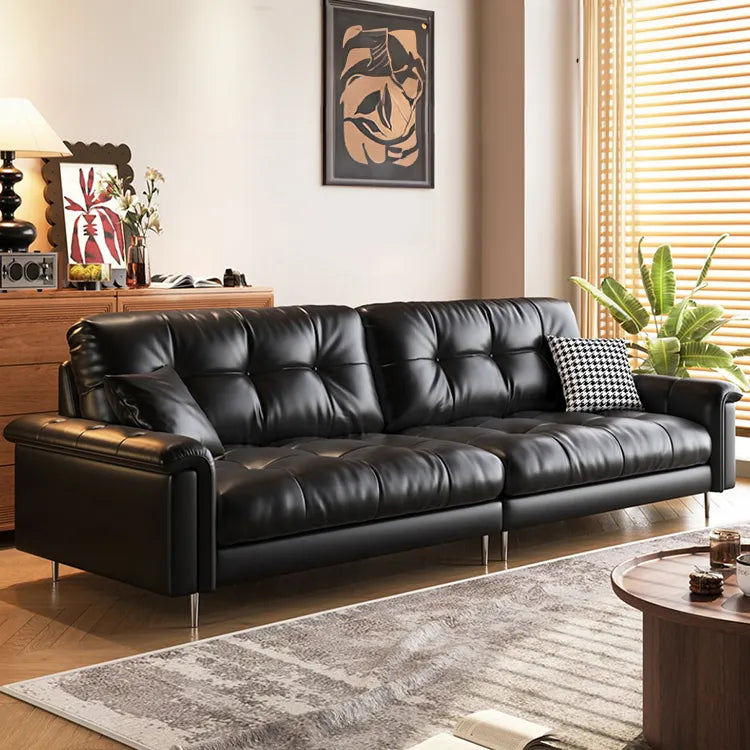 Luxury Black Leather Ottoman Sofa - Premium Pine Wood & Feather Filling hlkwd-4096