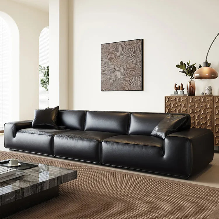 Luxury Black Leather Ottoman Sofa - Premium Pine Wood & Feather Filling hlkwd-4096