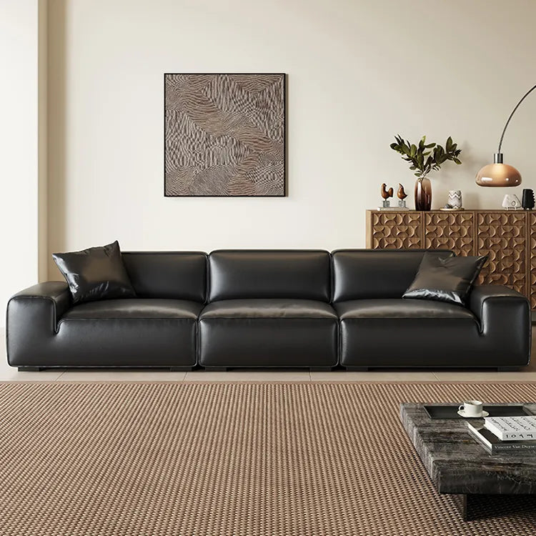 Luxury Black Leather Ottoman Sofa - Premium Pine Wood & Feather Filling hlkwd-4096