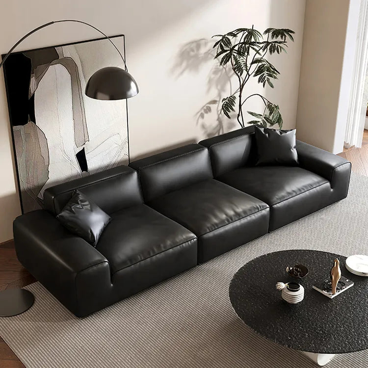 Luxury Black Leather Ottoman Sofa - Premium Pine Wood & Feather Filling hlkwd-4096