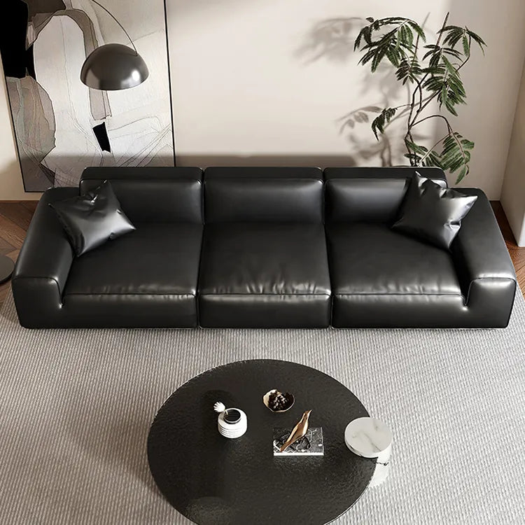 Luxury Black Leather Ottoman Sofa - Premium Pine Wood & Feather Filling hlkwd-4096