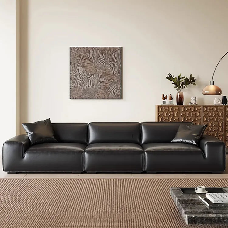 Luxury Black Leather Ottoman Sofa - Premium Pine Wood & Feather Filling hlkwd-4096