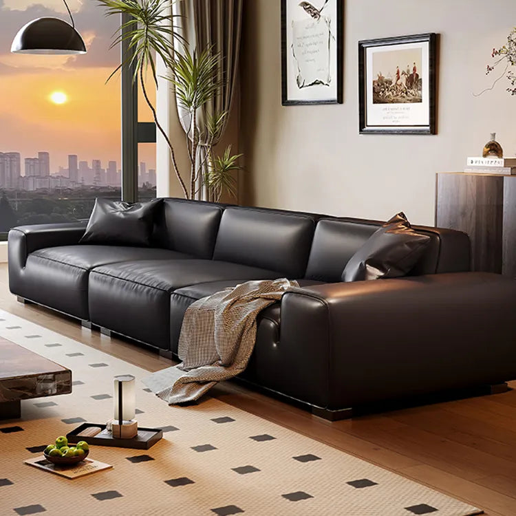 Luxury Black Leather Ottoman Sofa - Premium Pine Wood & Feather Filling hlkwd-4096