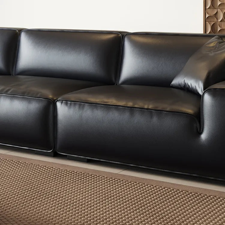 Luxury Black Leather Ottoman Sofa - Premium Pine Wood & Feather Filling hlkwd-4096