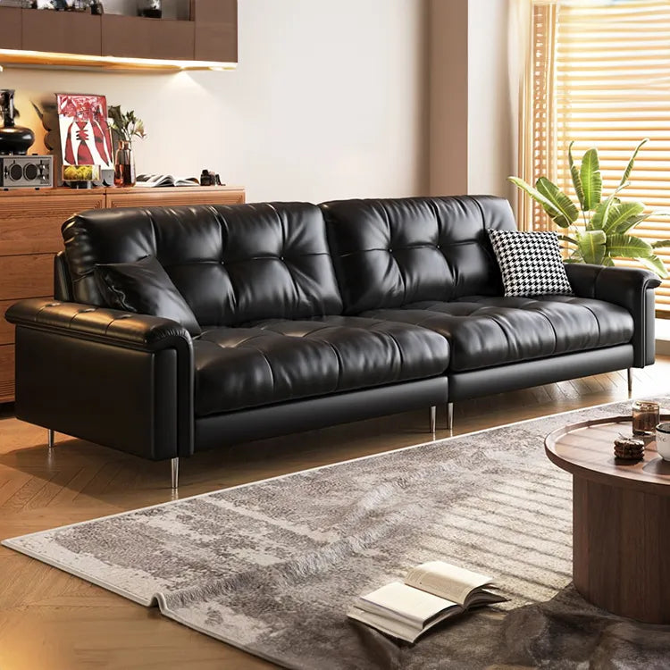 Luxurious Black Leather Ottoman Sofa with Pine White Goose Down Feather Filling hlkwd-4097