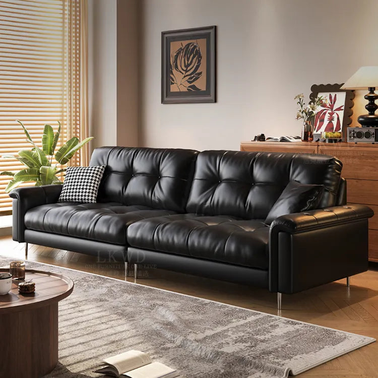 Luxurious Black Leather Ottoman Sofa with Pine White Goose Down Feather Filling hlkwd-4097