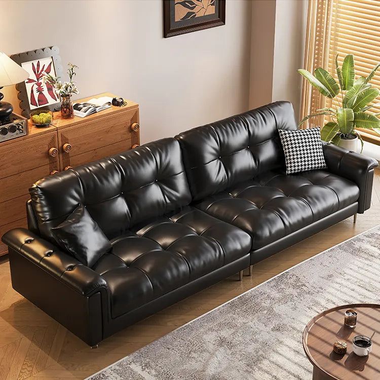 Luxurious Black Leather Ottoman Sofa with Pine White Goose Down Feather Filling hlkwd-4097