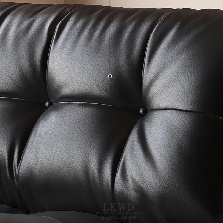 Luxurious Black Leather Ottoman Sofa with Pine White Goose Down Feather Filling hlkwd-4097