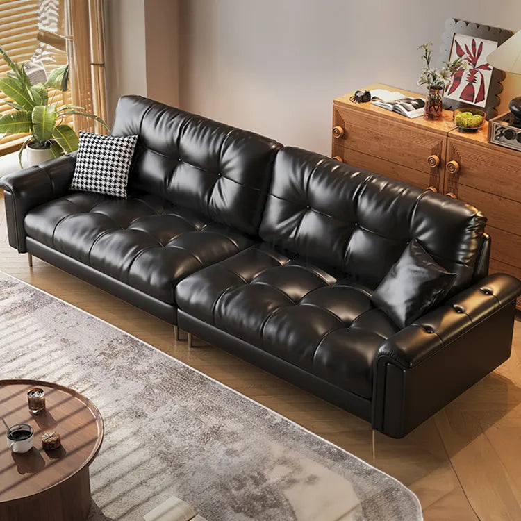 Luxurious Black Leather Ottoman Sofa with Pine White Goose Down Feather Filling hlkwd-4097