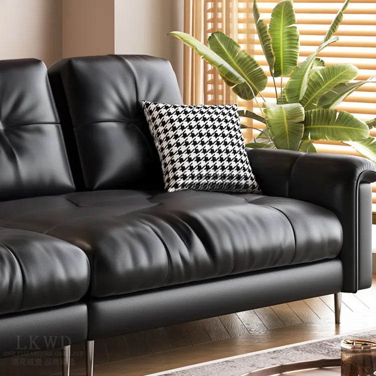 Luxurious Black Leather Ottoman Sofa with Pine White Goose Down Feather Filling hlkwd-4097