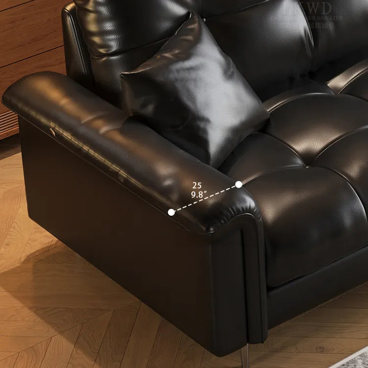 Luxurious Black Leather Ottoman Sofa with Pine White Goose Down Feather Filling hlkwd-4097