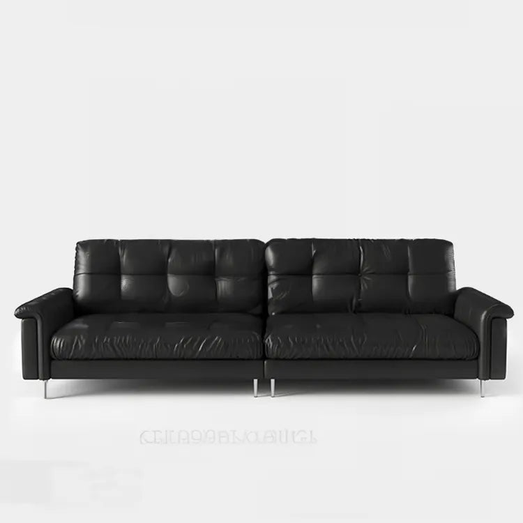 Luxurious Black Leather Ottoman Sofa with Pine White Goose Down Feather Filling hlkwd-4097