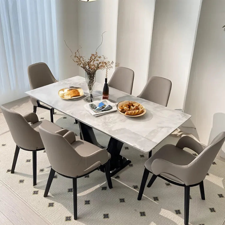 Modern Ash Wood Dining Table with Marble Top – Elegant Multi-Layer Board Design hlkwd-4098