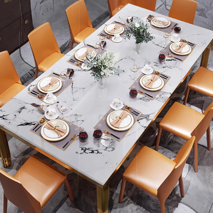 Luxury Marble Dining Table with Blue Leather Chairs - Elegant Modern Design for Your Home hlkwd-4104