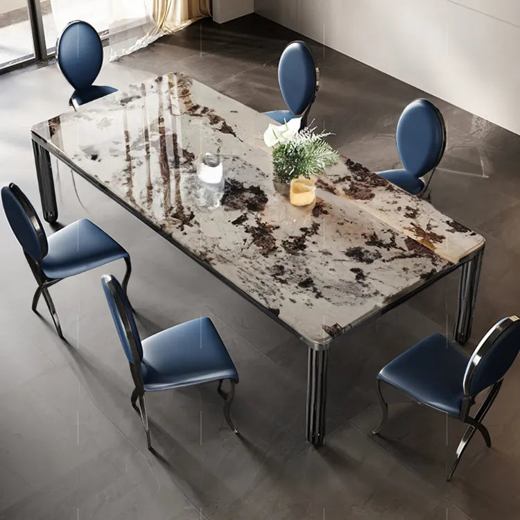 Luxury Marble Dining Table with Blue Leather Chairs - Elegant Modern Design for Your Home hlkwd-4104