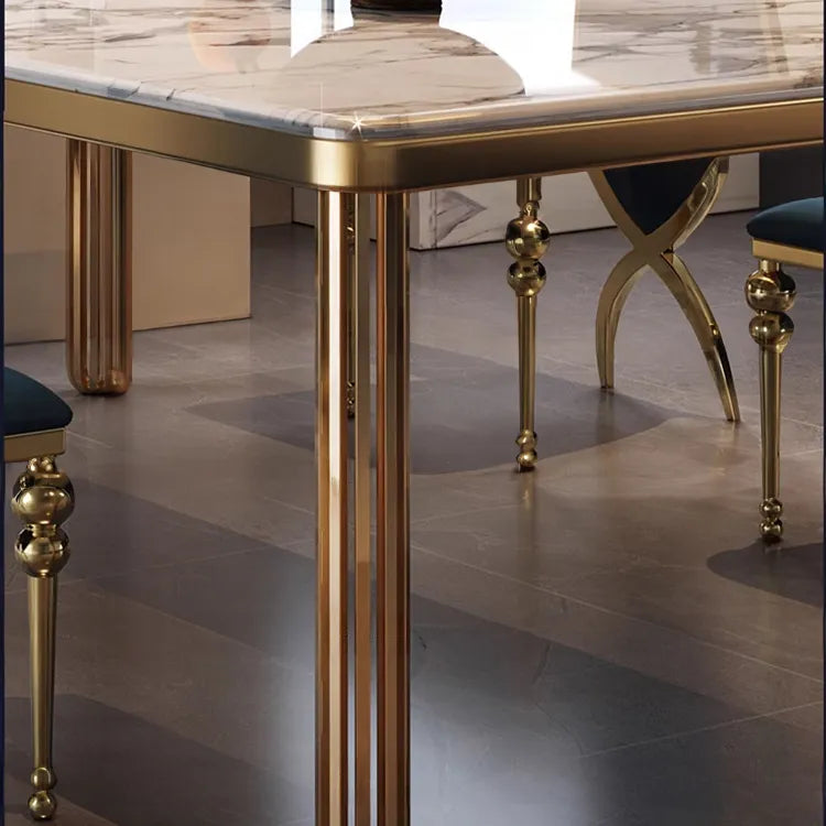 Luxury Marble Dining Table with Blue Leather Chairs - Elegant Modern Design for Your Home hlkwd-4104