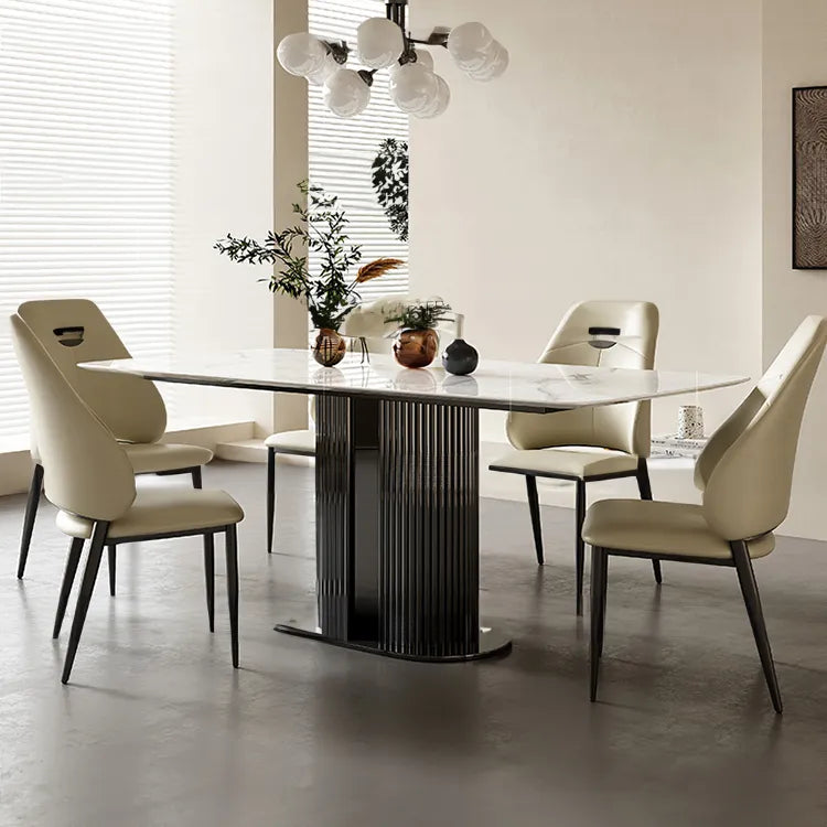 Modern Ceramic Sintered Stone Dining Table with Stainless Steel Base - Elegant Rectangular Dining Room Furniture hlkwd-4106