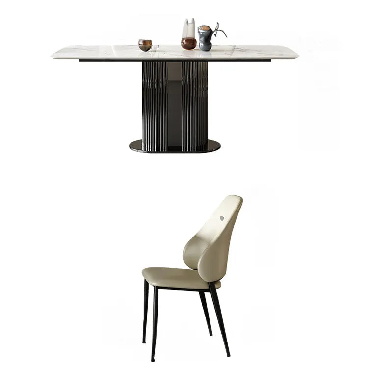 Modern Ceramic Sintered Stone Dining Table with Stainless Steel Base - Elegant Rectangular Dining Room Furniture hlkwd-4106