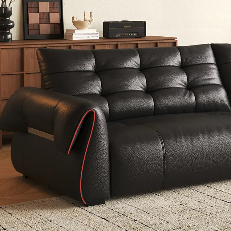 Luxurious Black Leather Sofa with Goose Down and Latex Cushioning for Ultimate Comfort hlkwd-4108