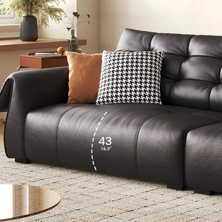 Luxurious Black Leather Sofa with Goose Down and Latex Cushioning for Ultimate Comfort hlkwd-4108