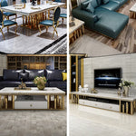 Luxury Modern TV Stand – Solid Wood, Marble, and Stainless Steel Entertainment Center hlkwd-4109