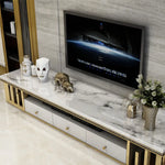 Luxury Modern TV Stand – Solid Wood, Marble, and Stainless Steel Entertainment Center hlkwd-4109