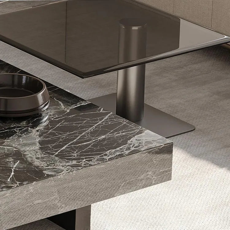 Modern Coffee Table - Ceramic Sintered Stone & Tempered Glass Design for Living Room hlkwd-4115