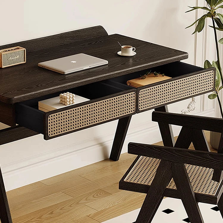 Elegant Rattan Weaving Ash Wood Desk - Stylish Multi-Layer Board Table for Modern Living Spaces hlxl-4396