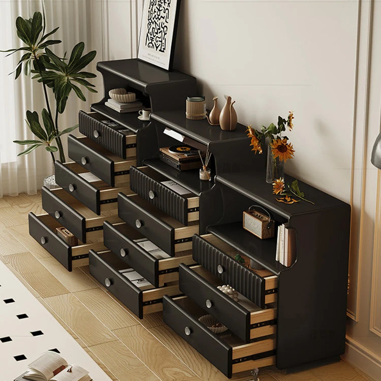 Modern Black Wood Cabinet Set with Elegant Storage Design hlxl-4412