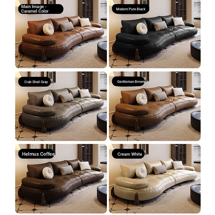 **Luxurious Pine Leather Sofa with Down Feather Cushioning - Stylish Modern Design for Ultimate Comfort** hly-3033