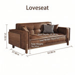Vintage Brown Leather Sofa, Block-Style Straight Couch with Ash Wood Frame for Living Room hly-3034