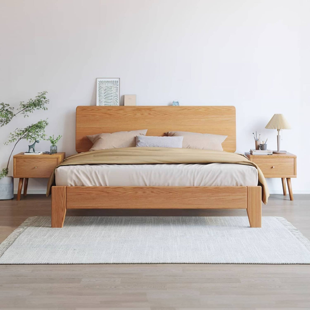 Natural Wood Color Rubber Wood Pine Bed - Elegant & Durable Bedroom Furniture hmak-235